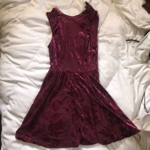 Forever21 maroon floral velvet skater dress